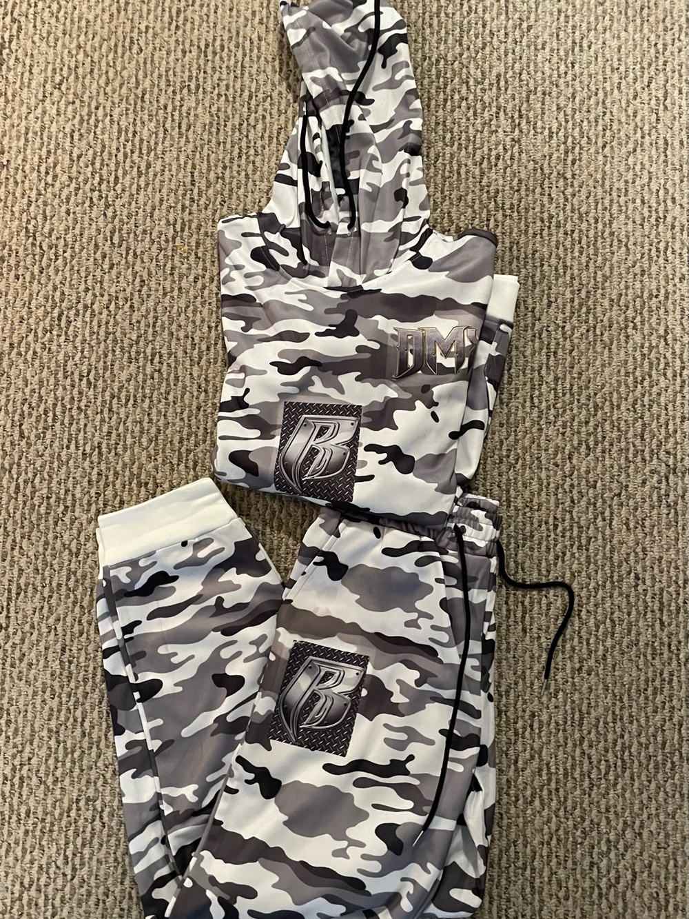 Ruff Ryders DMX Grey White Black Camo Hoodie & Jogger Set XL